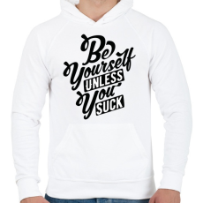 PRINTFASHION Légy önmagad - Férfi kapucnis pulóver - Fehér