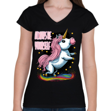 PRINTFASHION Légy önmagad - Unikornis malac - Női V-nyakú póló - Fekete női póló