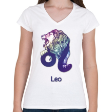 PRINTFASHION Leo színes - Női V-nyakú póló - Fehér