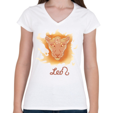 PRINTFASHION Leo zodiac - Női V-nyakú póló - Fehér női póló