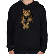 PRINTFASHION leopárd - Gyerek kapucnis pulóver - Fekete