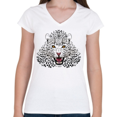 PRINTFASHION Leopard Jaguar Cheetah Black panther - Női V-nyakú póló - Fehér
