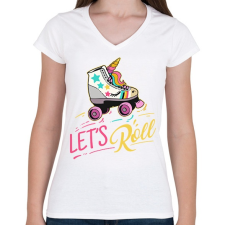PRINTFASHION Let's roll unicorn - Női V-nyakú póló - Fehér női póló