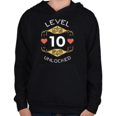 PRINTFASHION Level 10 unlocked - Gyerek kapucnis pulóver - Fekete