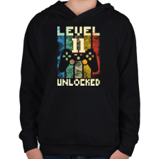 PRINTFASHION Level 11 unlocked - 11. születésnapi ajándék - Gyerek kapucnis pulóver - Fekete