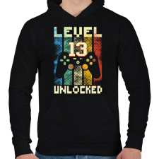 PRINTFASHION Level 13 unlocked születésnapi ajándék - Férfi kapucnis pulóver - Fekete férfi pulóver, kardigán