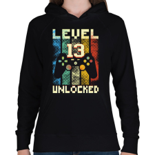 PRINTFASHION Level 13 unlocked születésnapi ajándék - Női kapucnis pulóver - Fekete női pulóver, kardigán