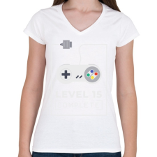 PRINTFASHION Level 15 completed - Női V-nyakú póló - Fehér női póló