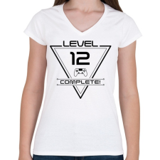 PRINTFASHION level-complete-12-black - Női V-nyakú póló - Fehér női póló