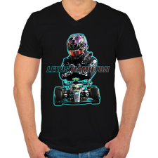 PRINTFASHION Lewis Hamilton - Férfi V-nyakú póló - Fekete férfi póló