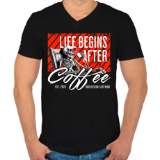 PRINTFASHION Life Begins After Coffee - Férfi V-nyakú póló - Fekete