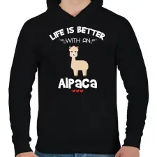 PRINTFASHION Life is better  - Férfi kapucnis pulóver - Fekete férfi pulóver, kardigán