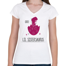 PRINTFASHION Lil Sistersaurus - Női V-nyakú póló - Fehér