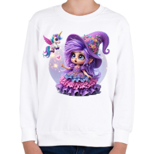 PRINTFASHION Lila boszorkány egyszarvúval - Gyerek pulóver - Fehér gyerek pulóver, kardigán
