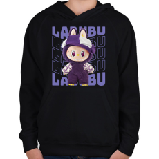 PRINTFASHION Lila Labubu - Gyerek kapucnis pulóver - Fekete