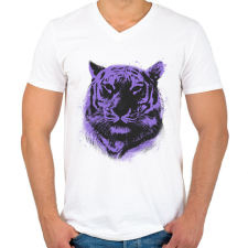 PRINTFASHION Lila tigris - Férfi V-nyakú póló - Fehér férfi póló