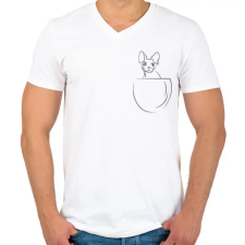 PRINTFASHION Line cat in the pocket - Férfi V-nyakú póló - Fehér férfi póló