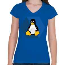PRINTFASHION Linux Tux - Női V-nyakú póló - Királykék