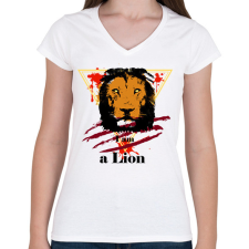 PRINTFASHION Lion - Női V-nyakú póló - Fehér női póló