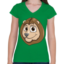 PRINTFASHION Lion - Női V-nyakú póló - Zöld női póló