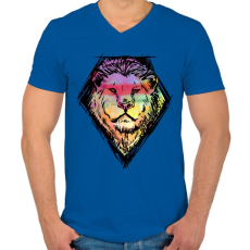 PRINTFASHION Liony - Férfi V-nyakú póló - Királykék