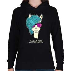 PRINTFASHION LLAMAZING - Női kapucnis pulóver - Fekete