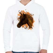 PRINTFASHION ló arckép - Férfi kapucnis pulóver - Fehér férfi pulóver, kardigán