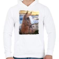 PRINTFASHION ló - Férfi kapucnis pulóver - Fehér férfi pulóver, kardigán