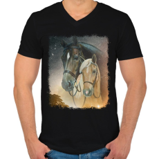 PRINTFASHION ló - Férfi V-nyakú póló - Fekete