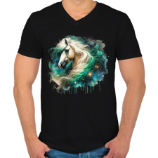 PRINTFASHION ló - Férfi V-nyakú póló - Fekete férfi póló