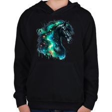 PRINTFASHION ló - Gyerek kapucnis pulóver - Fekete gyerek pulóver, kardigán