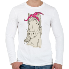 PRINTFASHION Ló lila pöttyös kendővel - Férfi hosszú ujjú póló - Fehér