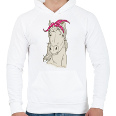 PRINTFASHION Ló lila pöttyös kendővel - Férfi kapucnis pulóver - Fehér