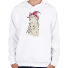 PRINTFASHION Ló lila pöttyös kendővel - Gyerek kapucnis pulóver - Fehér gyerek pulóver, kardigán
