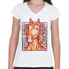 PRINTFASHION Ló - Női V-nyakú póló - Fehér