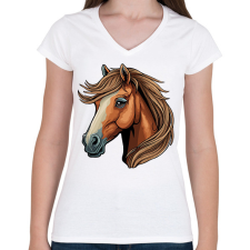 PRINTFASHION Ló - Női V-nyakú póló - Fehér női póló