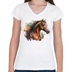PRINTFASHION Ló  - Női V-nyakú póló - Fehér