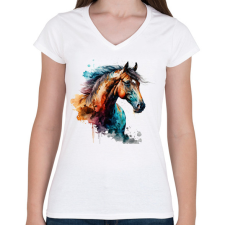 PRINTFASHION Ló - Női V-nyakú póló - Fehér női póló