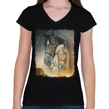 PRINTFASHION ló - Női V-nyakú póló - Fekete női póló