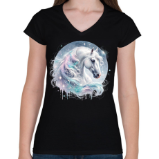 PRINTFASHION ló - Női V-nyakú póló - Fekete