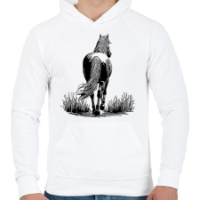 PRINTFASHION Ló rajz - Férfi kapucnis pulóver - Fehér férfi pulóver, kardigán