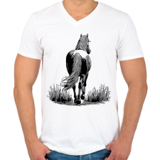 PRINTFASHION Ló rajz - Férfi V-nyakú póló - Fehér férfi póló