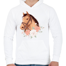 PRINTFASHION Ló rózsákkal - Férfi kapucnis pulóver - Fehér férfi pulóver, kardigán