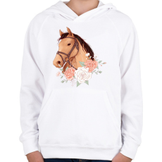 PRINTFASHION Ló rózsákkal - Gyerek kapucnis pulóver - Fehér