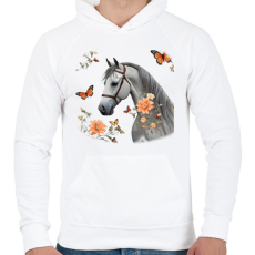 PRINTFASHION ló virágokkal és pillangókkal2 - Férfi kapucnis pulóver - Fehér
