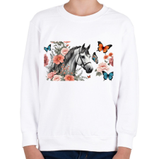 PRINTFASHION ló virágokkal és pillangókkal - Gyerek pulóver - Fehér gyerek pulóver, kardigán