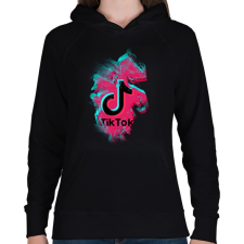 PRINTFASHION Lobogó Tik Tok logo - Női kapucnis pulóver - Fekete női pulóver, kardigán