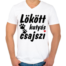 PRINTFASHION Lökött kutyás csajszi - Férfi V-nyakú póló - Fehér
