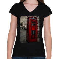 PRINTFASHION London Grunge - Női V-nyakú póló - Fekete
