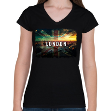 PRINTFASHION LONDON LÁTKÉP - Női V-nyakú póló - Fekete